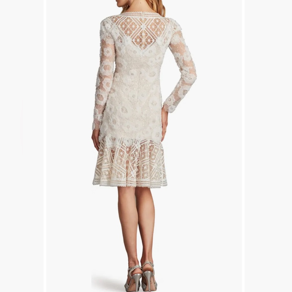 NWT Tadashi Shoji Rhinestone Embroidered Long Sleeve Cocktail Dress size12 ivory - Picture 2 of 11